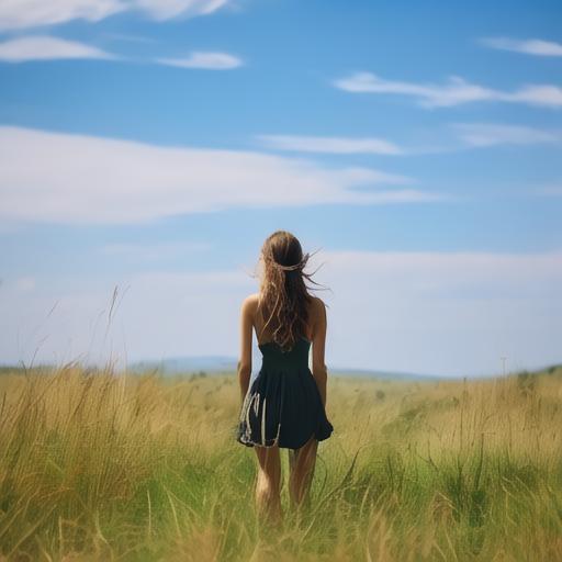 张一山的qq号草原上的美女背影_自然风景_图库_素材_回车素材